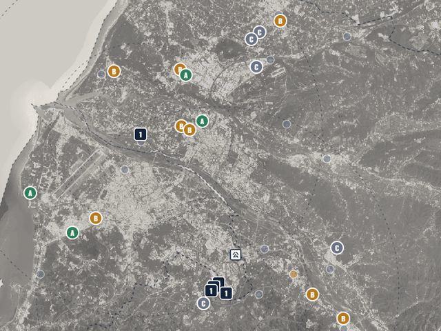 新竹候選場地地圖：淡色衛星底圖上，綠、黃、灰圓點標出 A、B、C 級候選廠房